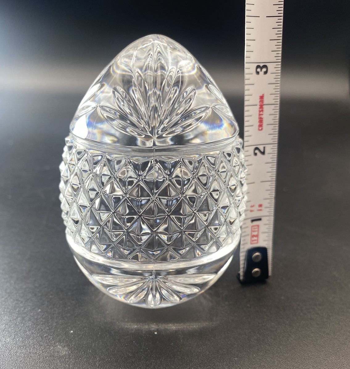 Vintage Egg Shaped Paperweight Solid Crystal Clear Cut Glass France 3.5″ Tall