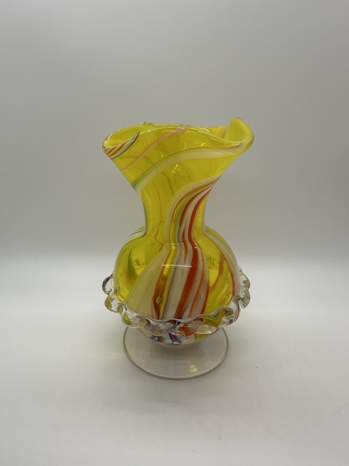 Vintage Murano Inspired Hand Blown Glass Bud Vase Rainbow Colors Cadmium Glow UV
