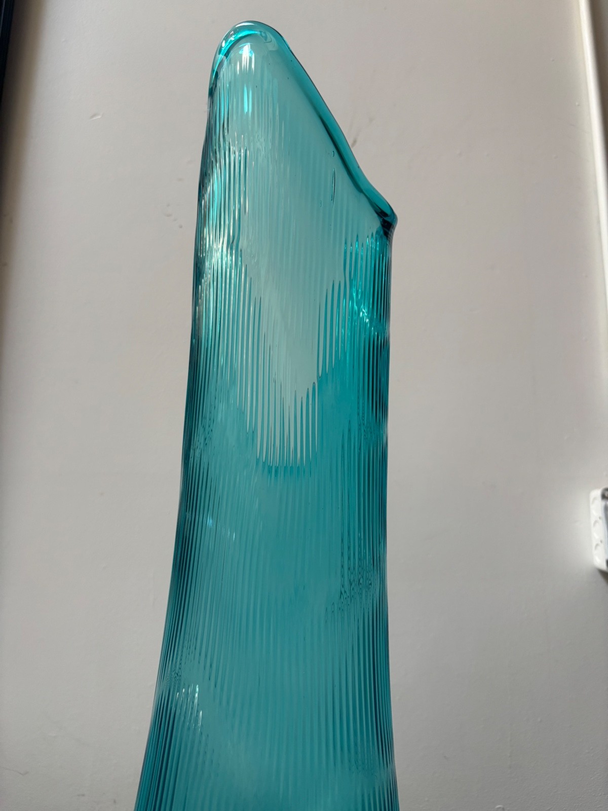 LE Smith Blue Glass Swung Floor Vase 28” Tall Mid Century Modern Sapphire Nubby