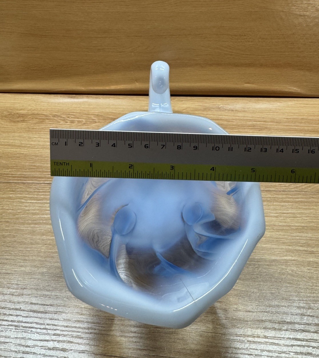 Cornucopia flower vase ice-blue opalescent crystal art glass 12 1/2” Long READ