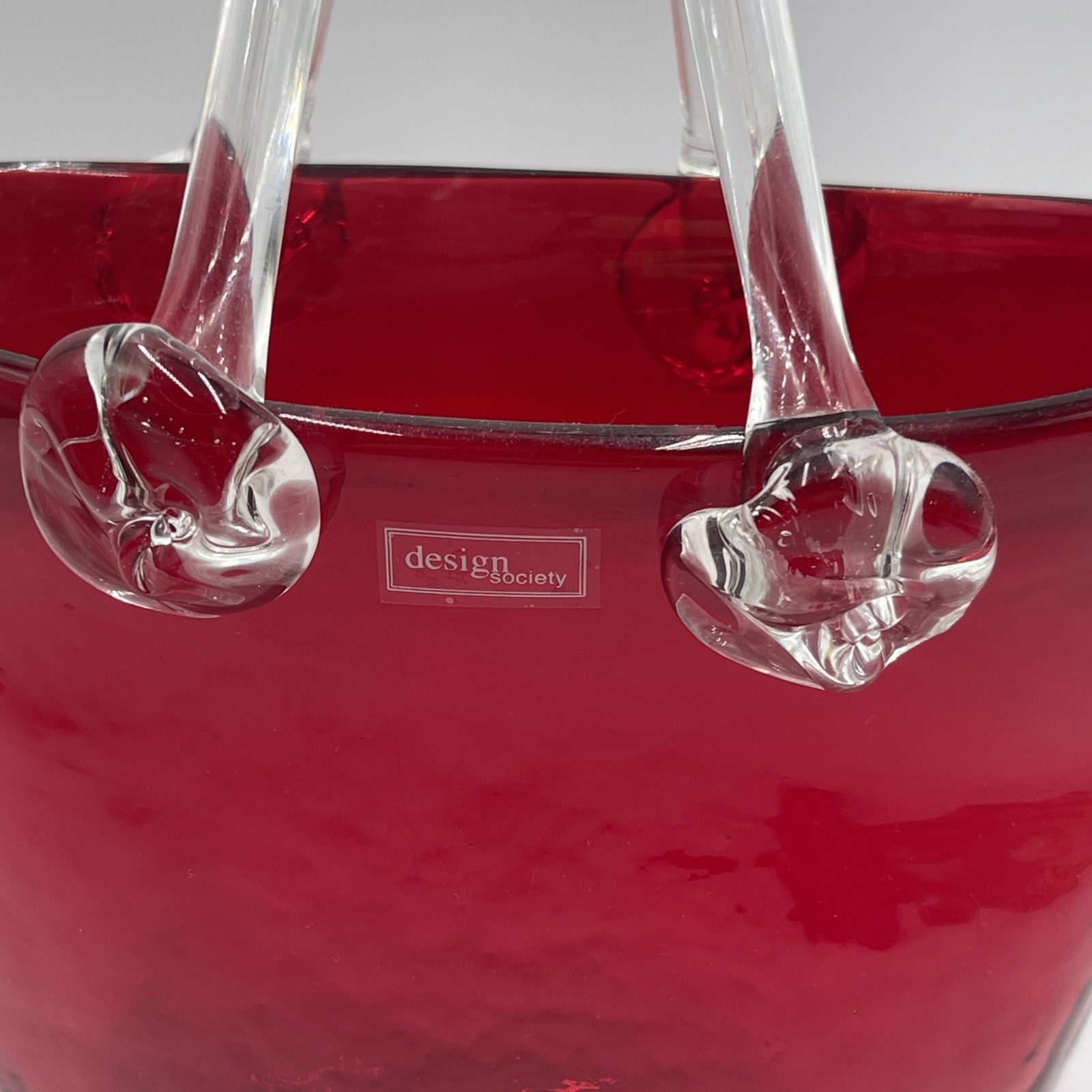 Home Red Glass Purse for any Home 11″ Bottom Handle 9″ wide Hand made”