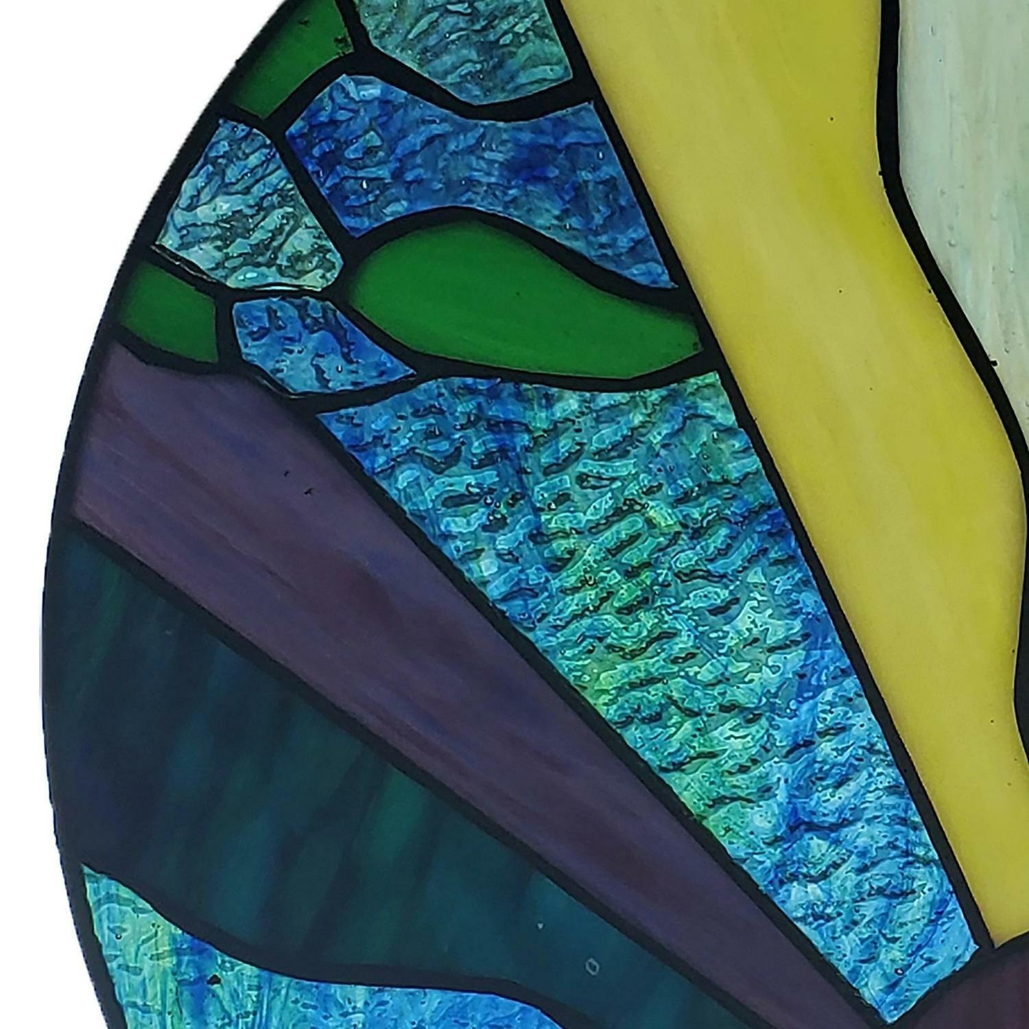 Geometric Rays of Sunshine Round Stained Glass Window Panel Suncatcher 12.75in