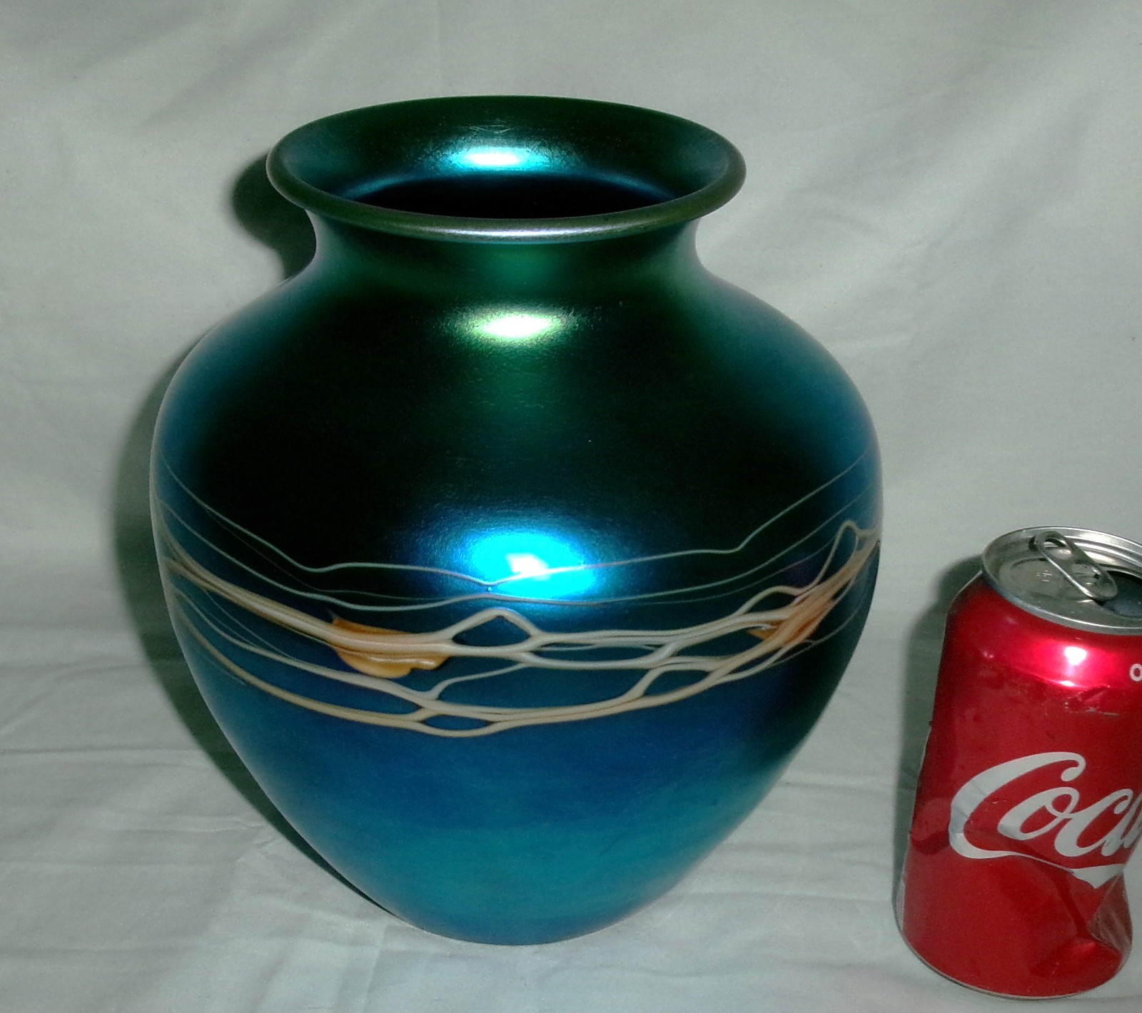 “BEST!!” ANTIQUE ART DECO BLUE & WHITE STEUBEN AURENE # 6299 GLASS FLOWER VASE