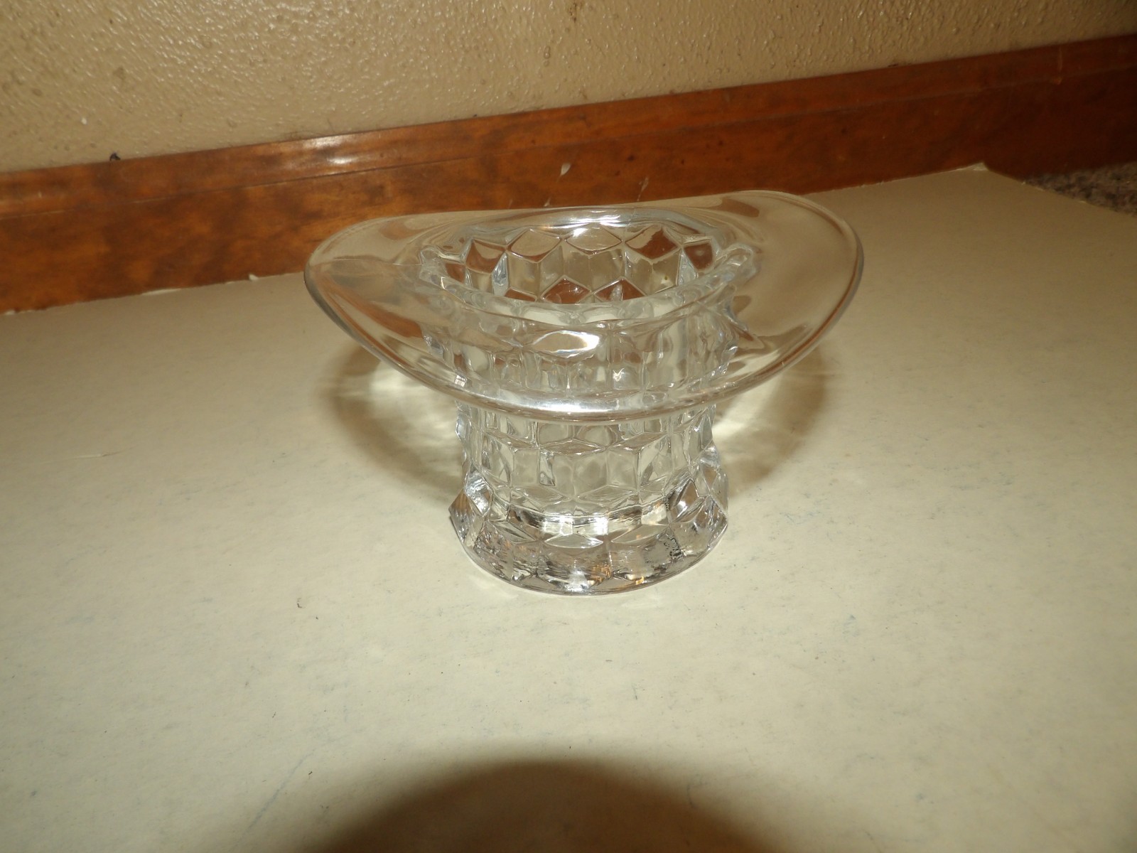 Vintage Fostoria American Cube Pattern Cubist Top Hat Vase Clear Glass