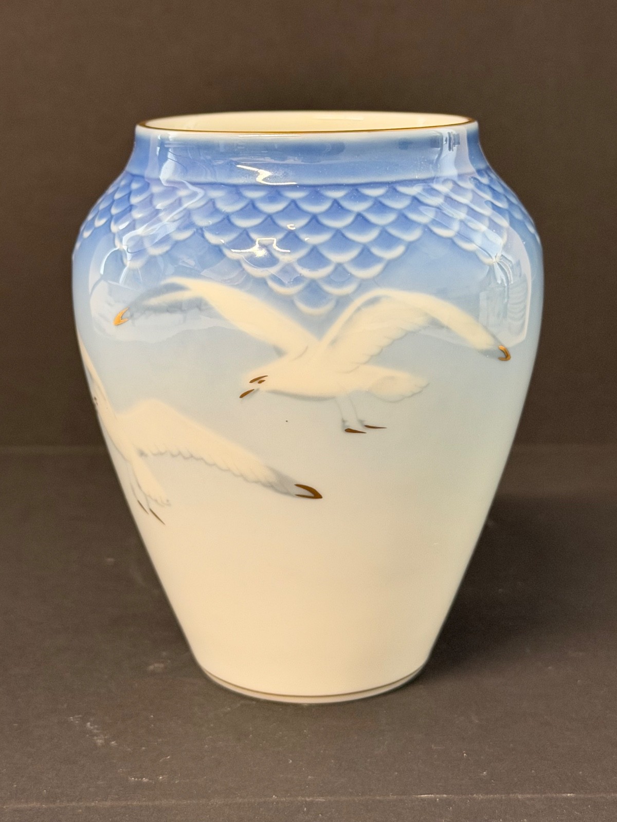 Bing & Grondahl Blue and White Seagull Porcelain Vase Denmark Art Pottery 681