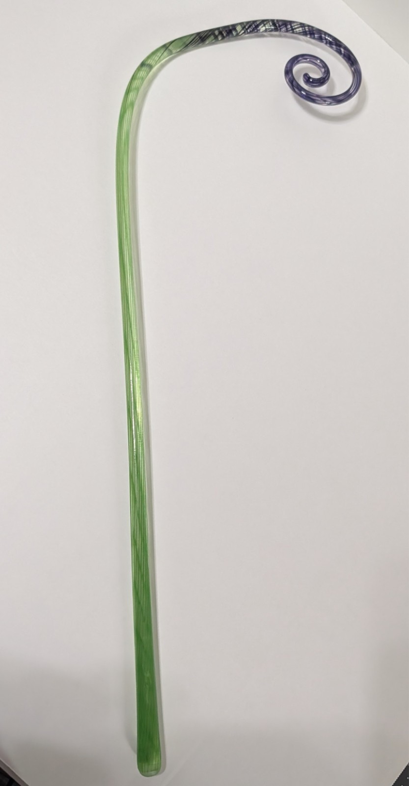 Vintage 20″ Hand-Blown Art Glass Plant Stake Green & Purple Spiral Support