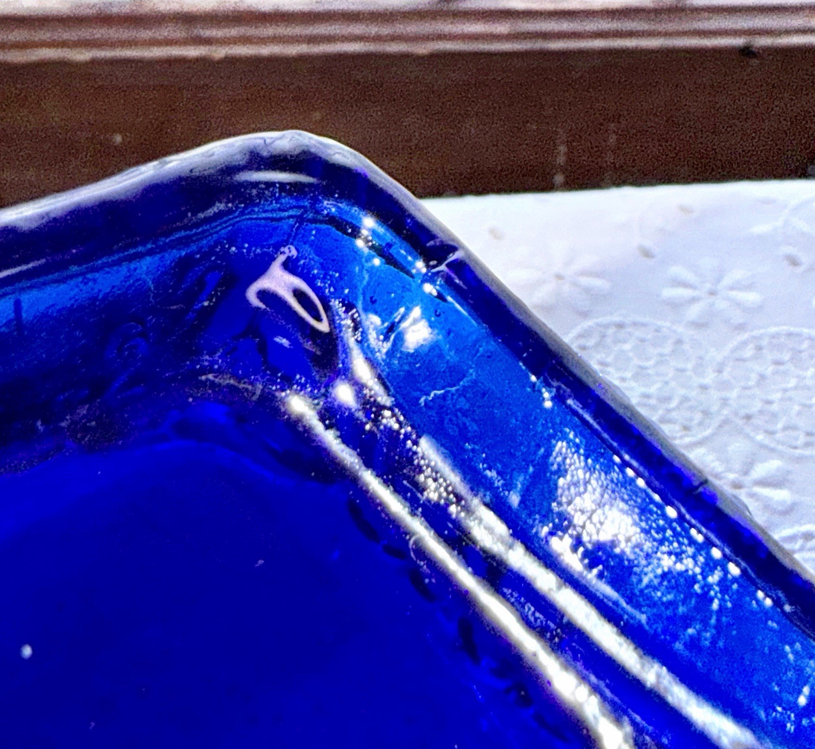 Vintage Cobalt Blue Glass Lidded Trinket Box- Floral Design – Please Read G6
