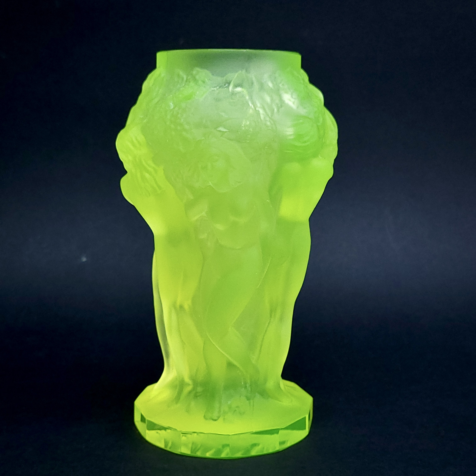 Uranium Glass Vase Nude Women Rare Vaseline Yellow Glass Vase Art Deco