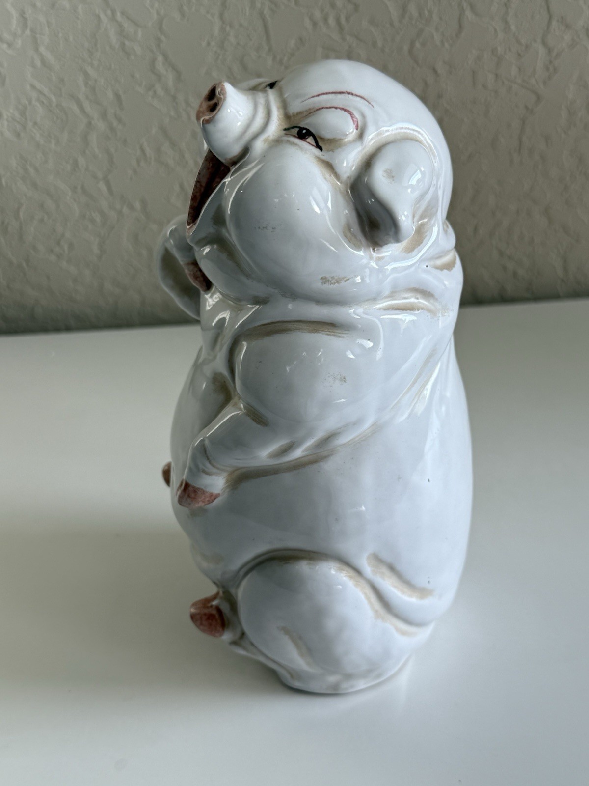 VINTAGE Terracotta Art Pottery Laughing Pig Statue Sculpture Figurine 9.5″