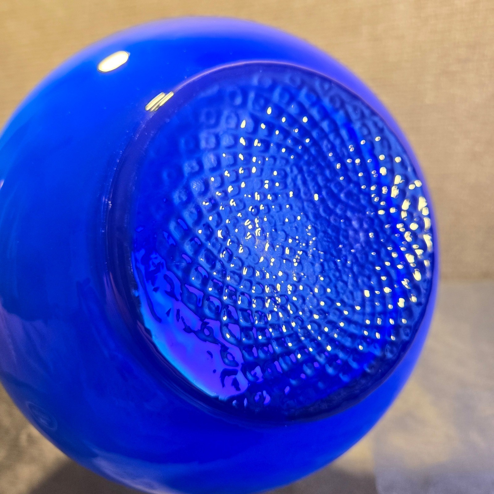 Vintage Murano Glass Blue White Diamond Optic Ruffled Top 14″ Vase Italy