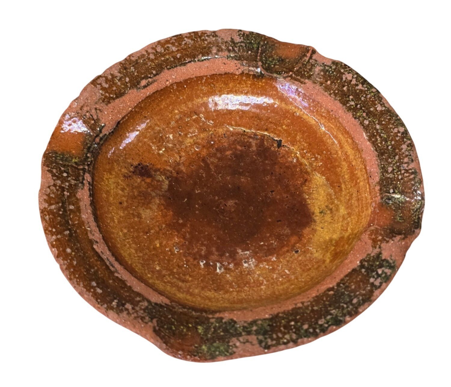 Ashtray Folk Art Pottery Vintage Hand Made Clay Round Rust Brown