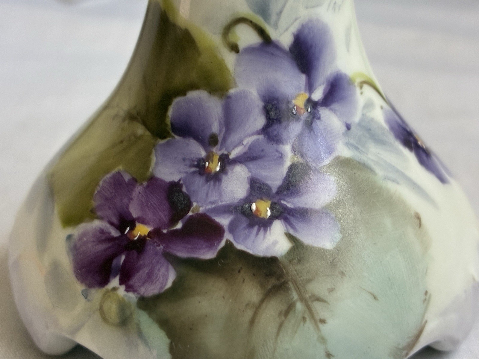 J.P.L France Limoges Hand Painted Violet Vase Gold Ruffle 3.5”
