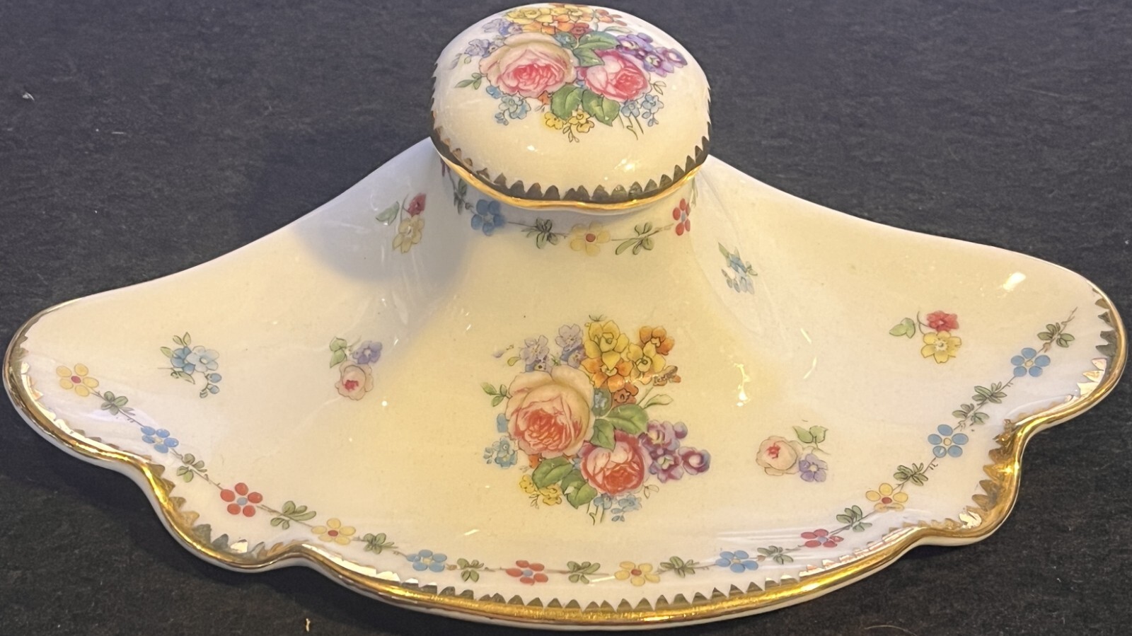 Germany Porcelain INKWELL Floral Pattern 20th Century 1900s 7.5″ x 4.75″ x 2.25″
