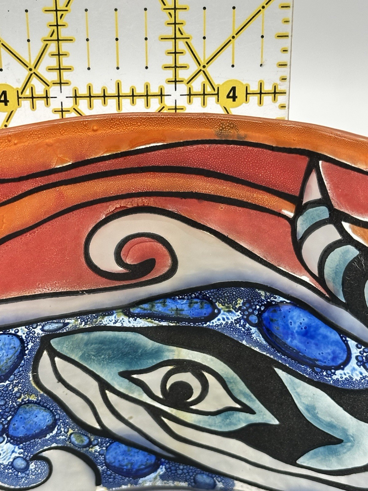 Fused Wavy Glass Display Ocean Scene With Water Whale And Sunrise 10” X 3 7/8”