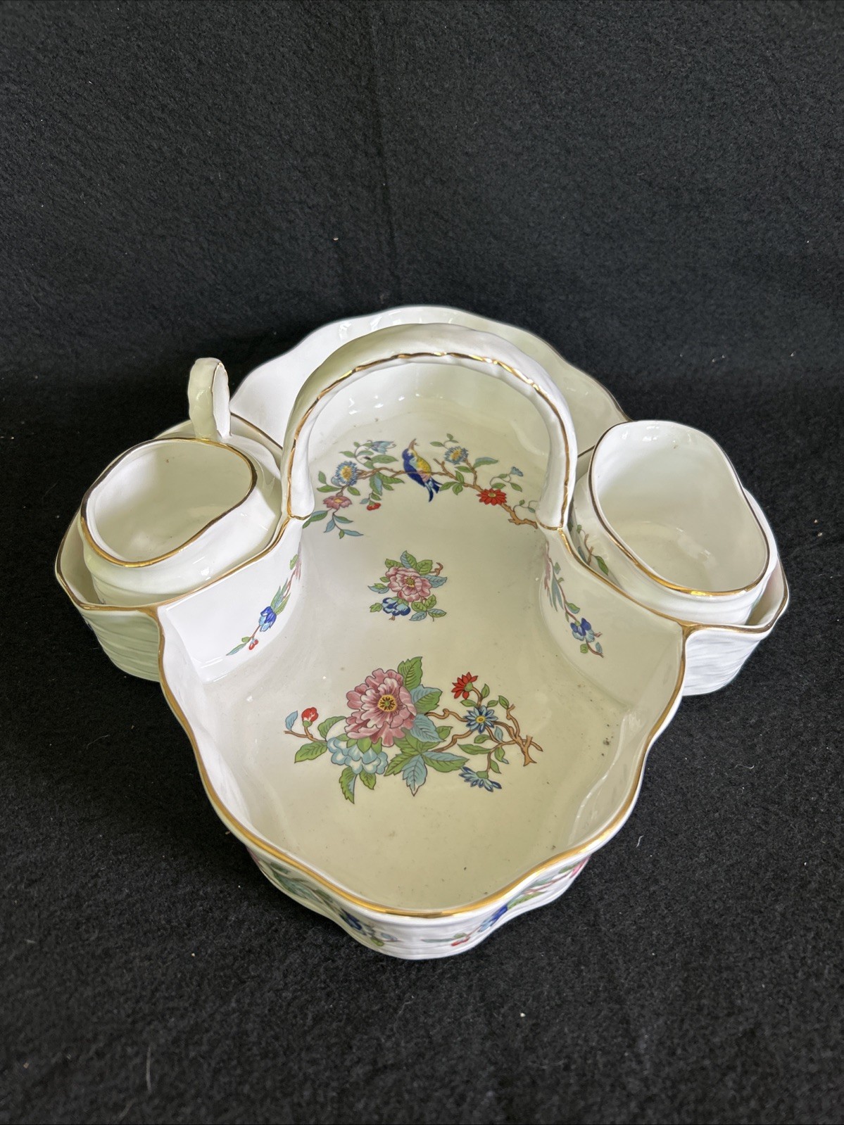 Aynsley ‘Pembroke’ Bone China Strawberry Basket with Creamer and Sugar Bowl