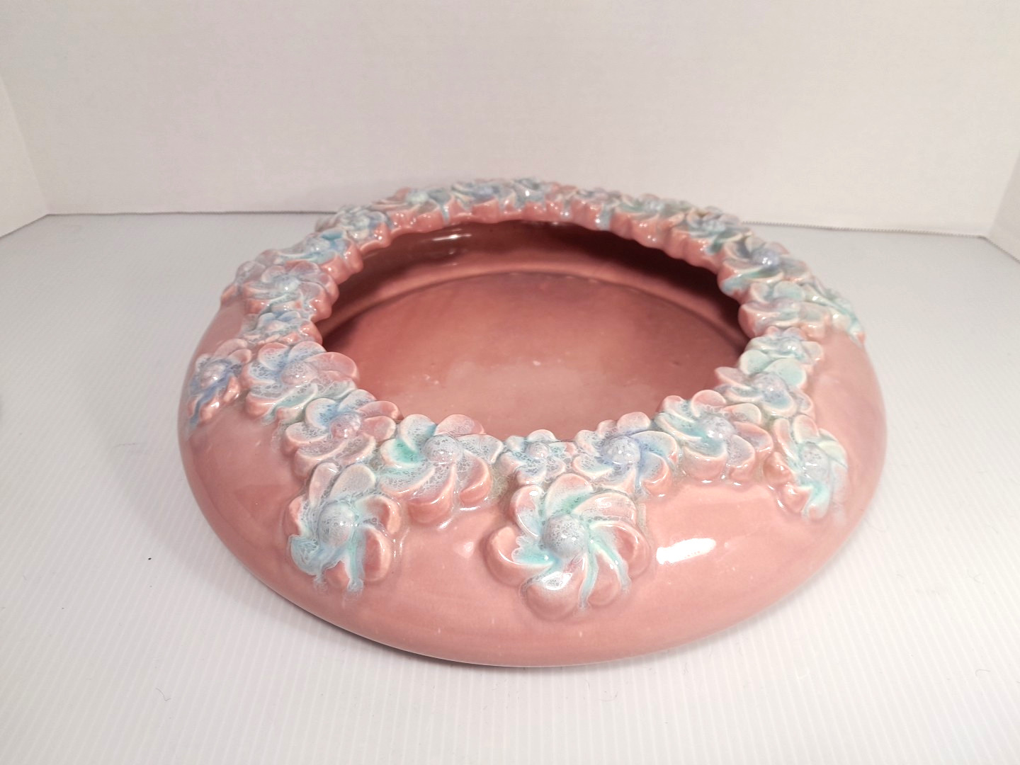 Royal Haeger Hickman Nude Nymph Woman Flower Frog Statue Console Bowl Vase Pink
