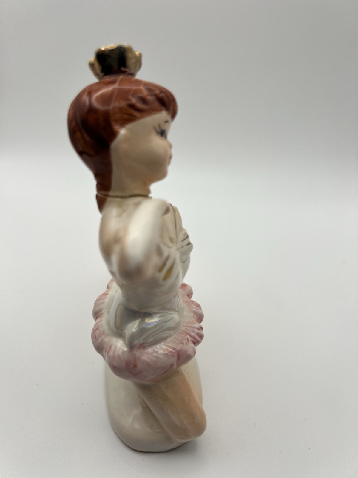Ceramic Ballerina Figurine Pink Skirt Gold Accents Ballet Dance Glossy Finish