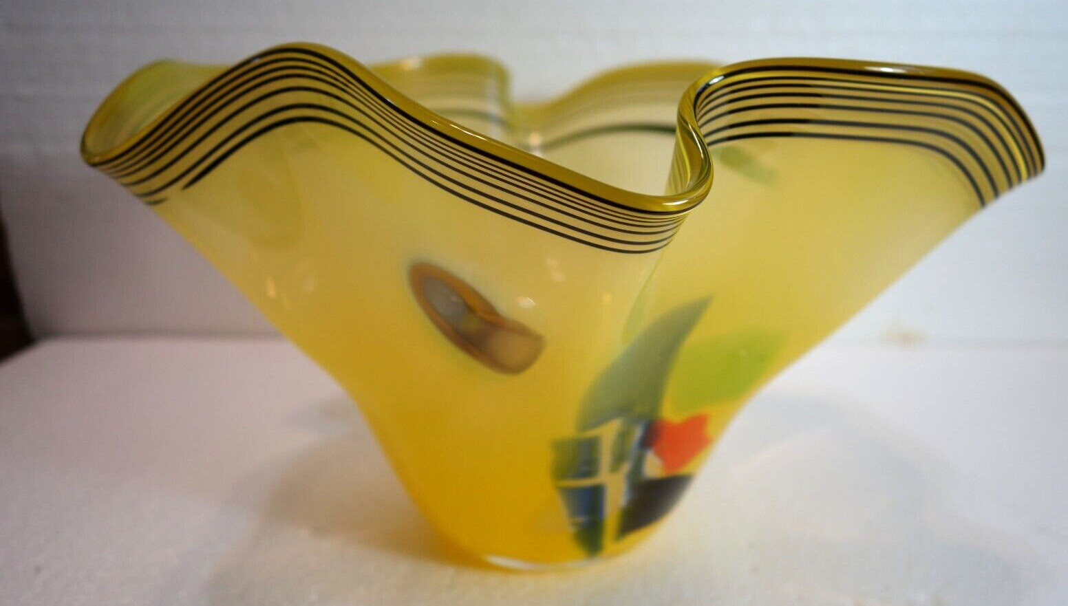 Carlos R Pebaque Stohghan Zweden Art Studio Glass Bowl Vase Signed 1992