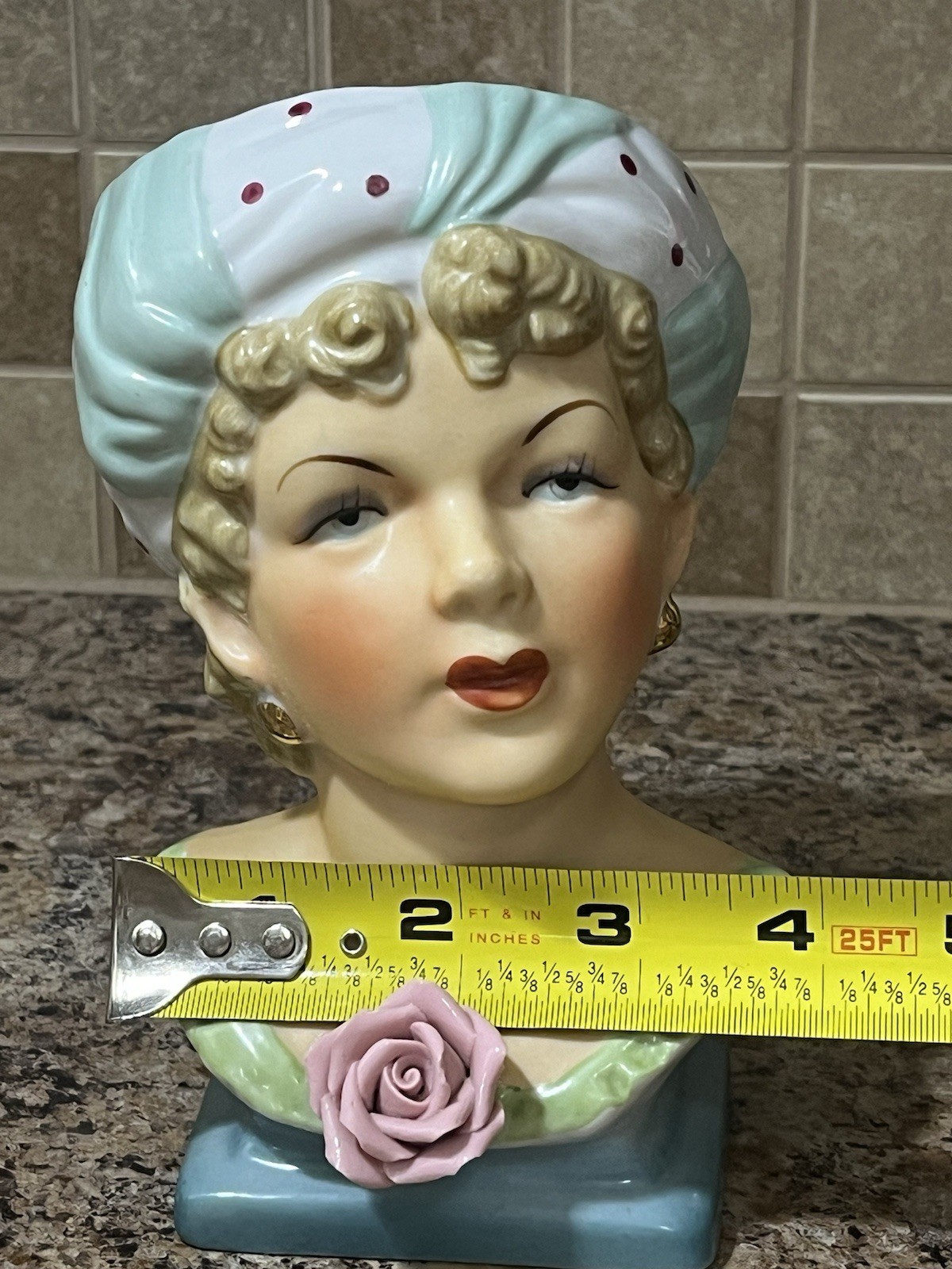 Vtg Ucagco Japan 1960s Porcelain Lady Head Vase Curly Blonde Hand Painted