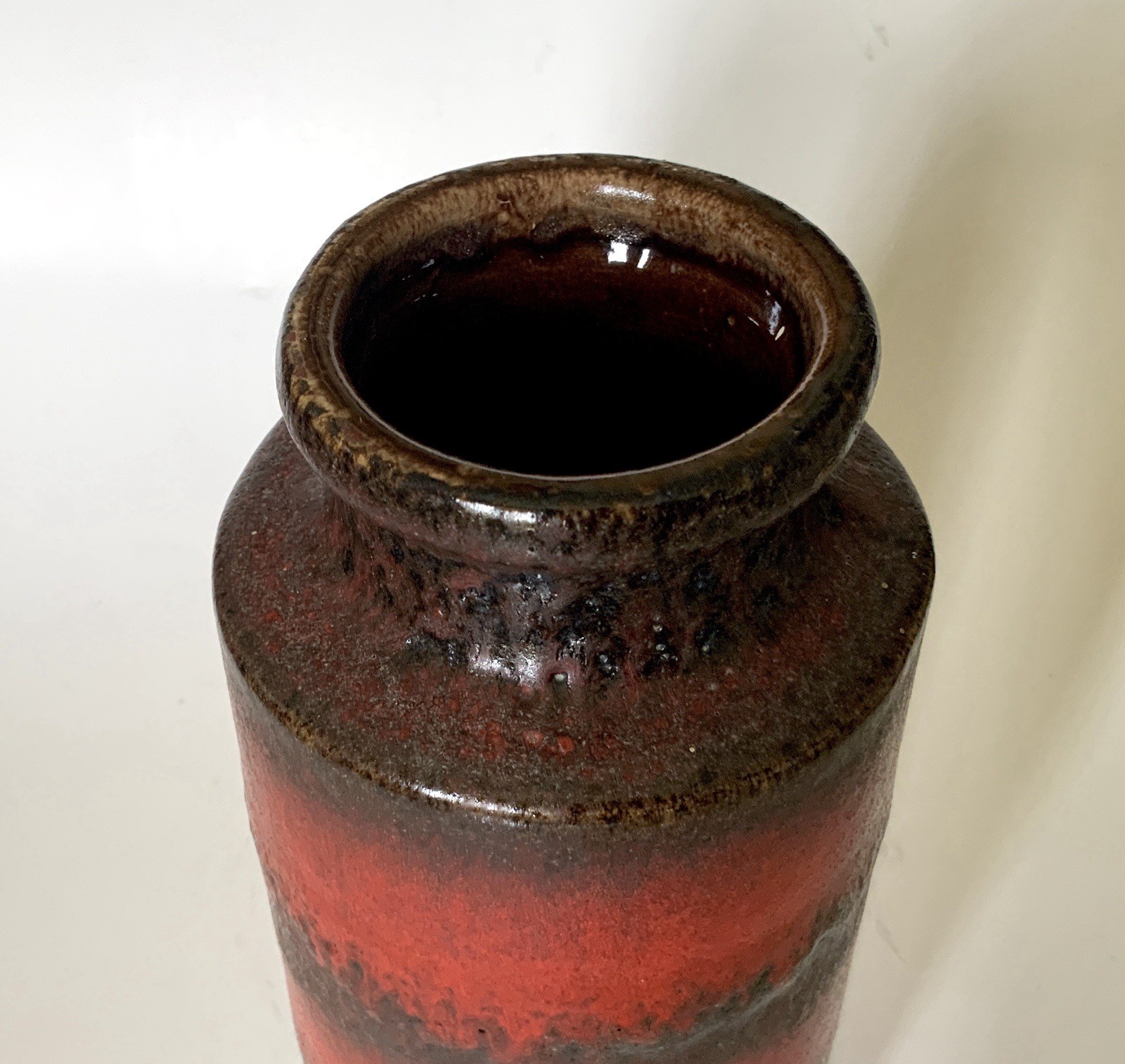 Vintage Modern Red Fat Lava Vase Scheurich West Germany Ceramic 203-22