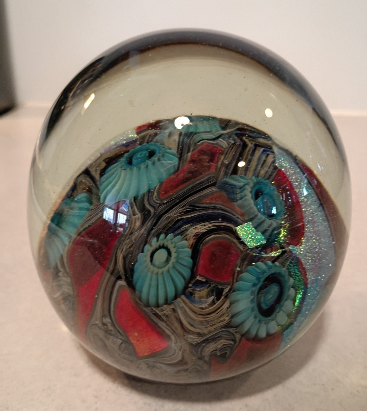 4.75″ Gorgeous Magnum Signed 2008 Robert Eickholt Dichroic Art Glass Paperweight