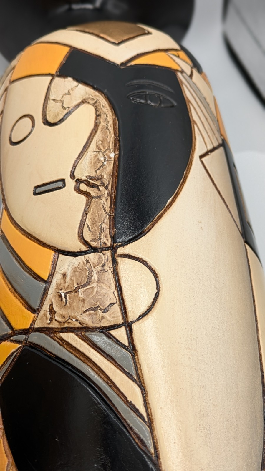 2 PICASSO STYLE CUBIST CERAMIC VASES MATCHED PAIR HAND PAINTED ABSTRACT FACE 16″