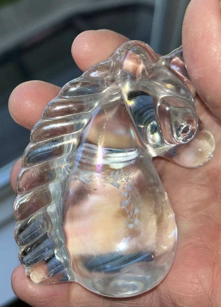 Unicorn Iridescent Speckled Glass Paperweight Figurine