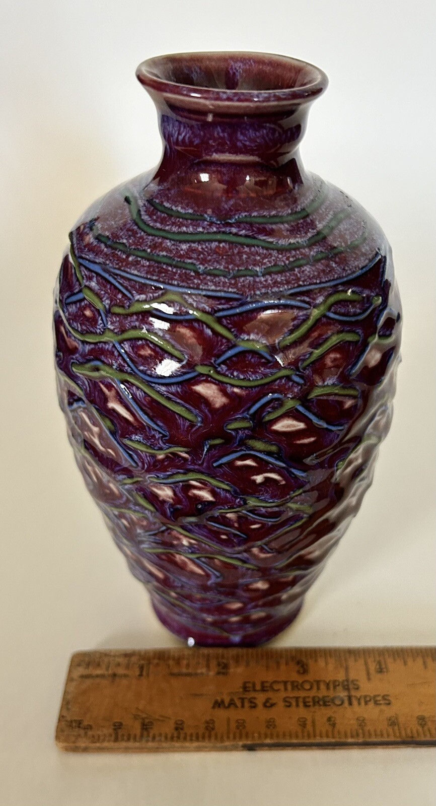Asian Modern Studio Flambé Glaze Vase -7”H