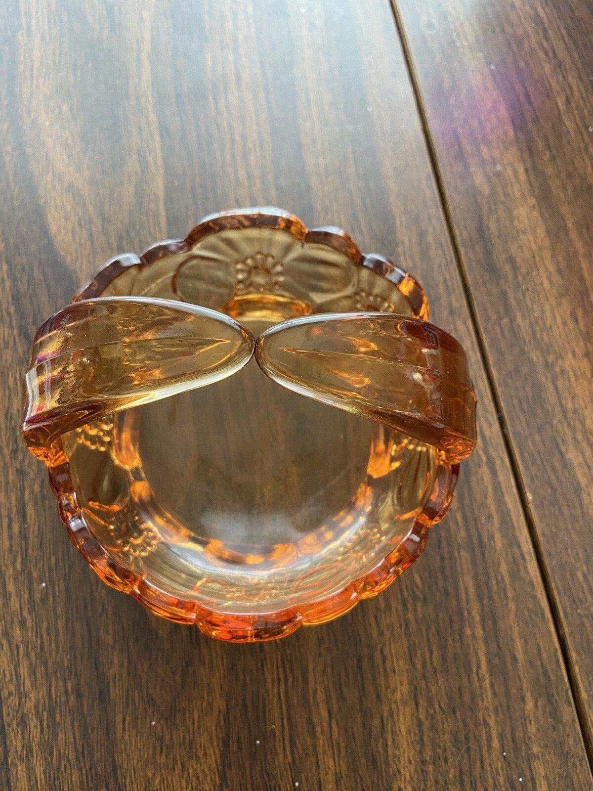 Westmoreland Amber Glass Candy Dish Split Handle Dogwood Basket EUC