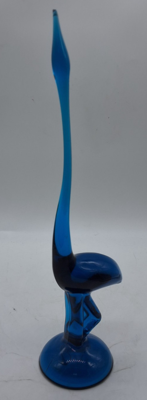 Viking Glass Bluenique Long Neck Heron Egret Crane Swung Glass Bird 11 3/4”