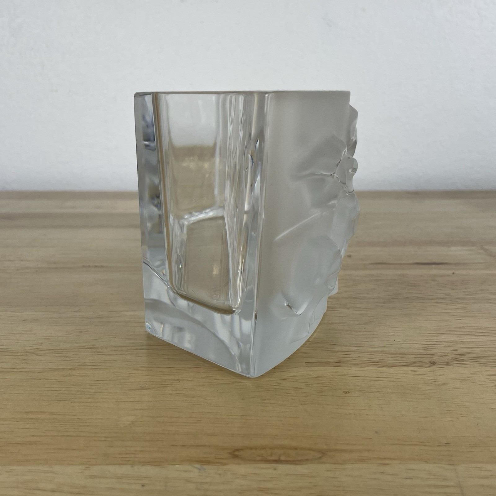 Baccarat Thomas Bastide Frosted Crystal Glass Elephants Vase Made In France 9”