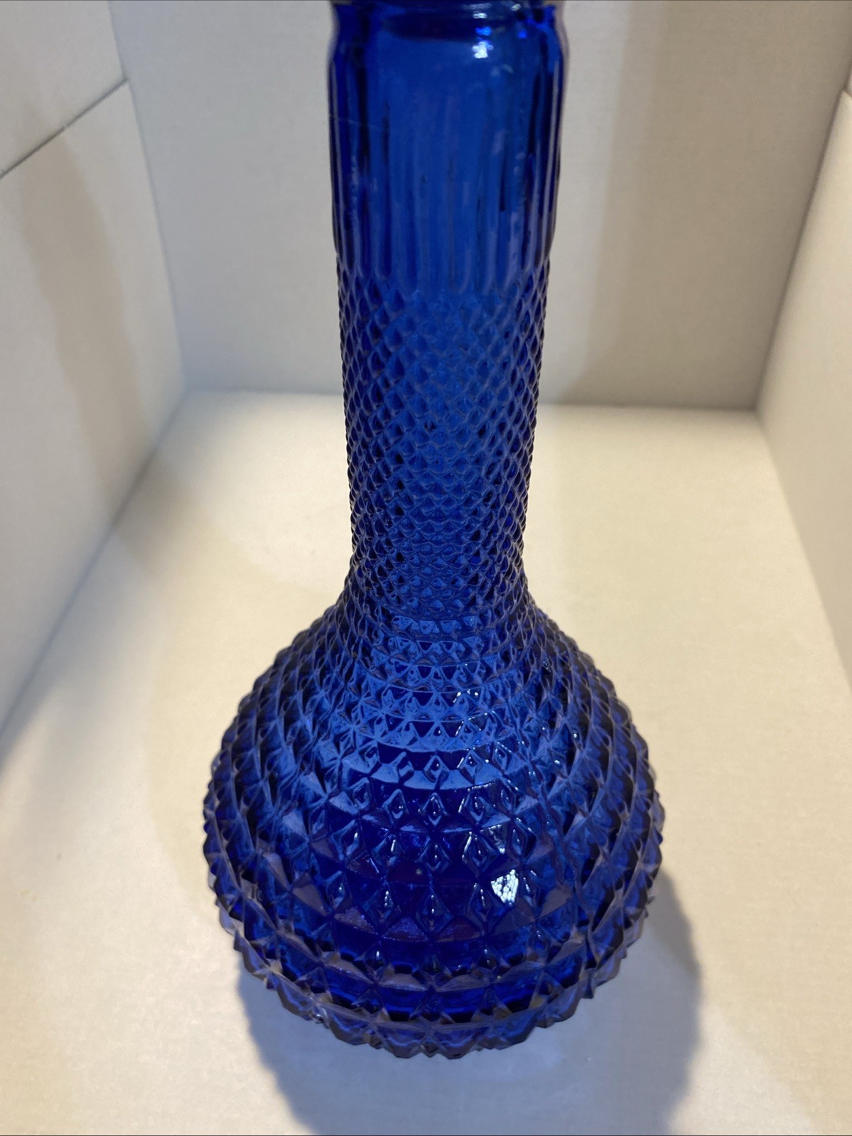 Vtg MCM “Empoli” Dark Cobalt Blue Diamond Point Genie Bottle – 14″ Italy – EPOC
