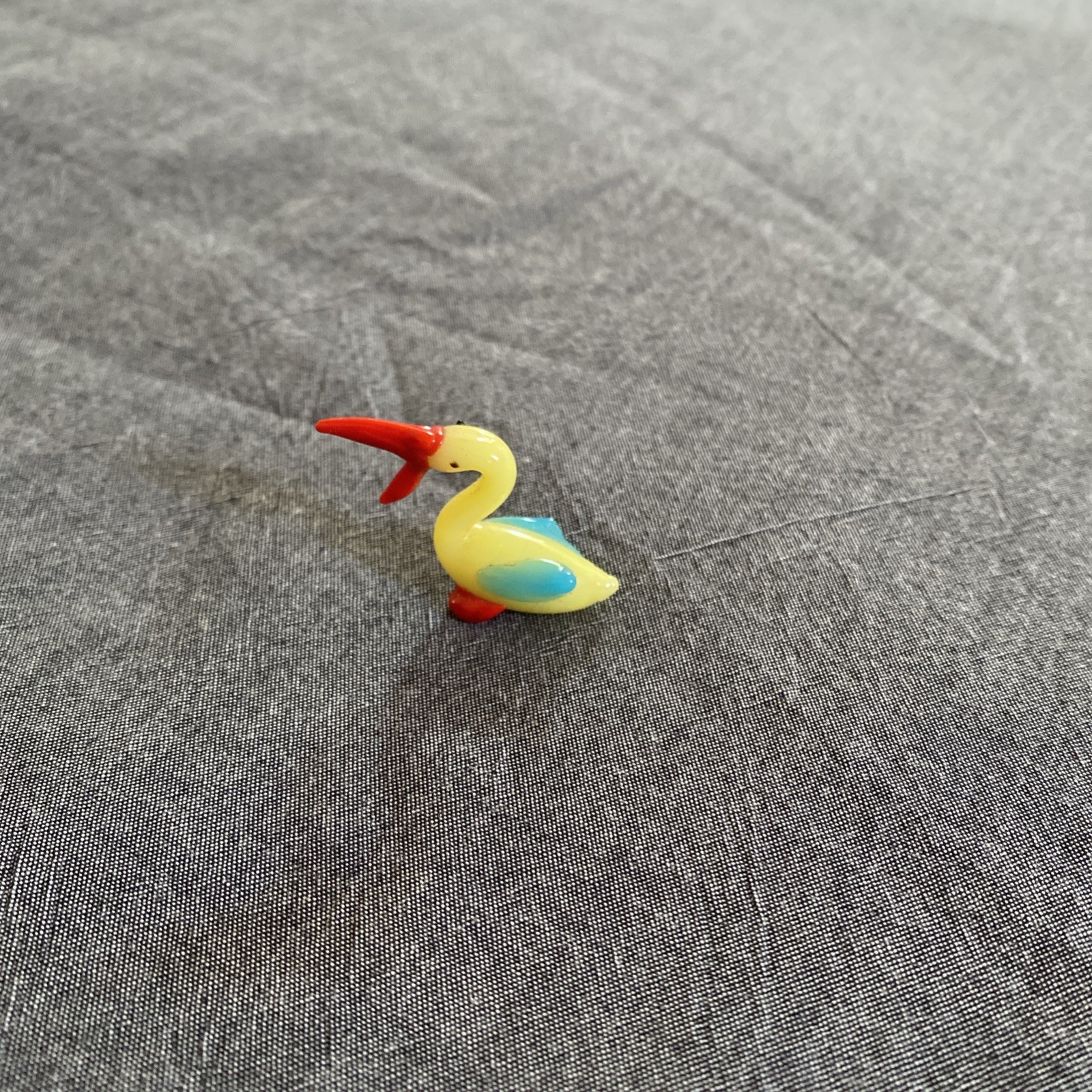 Vintage Blown Glass Pelican Bird Blue Yellow Japan Murano Artisan Tiny Figure 1”