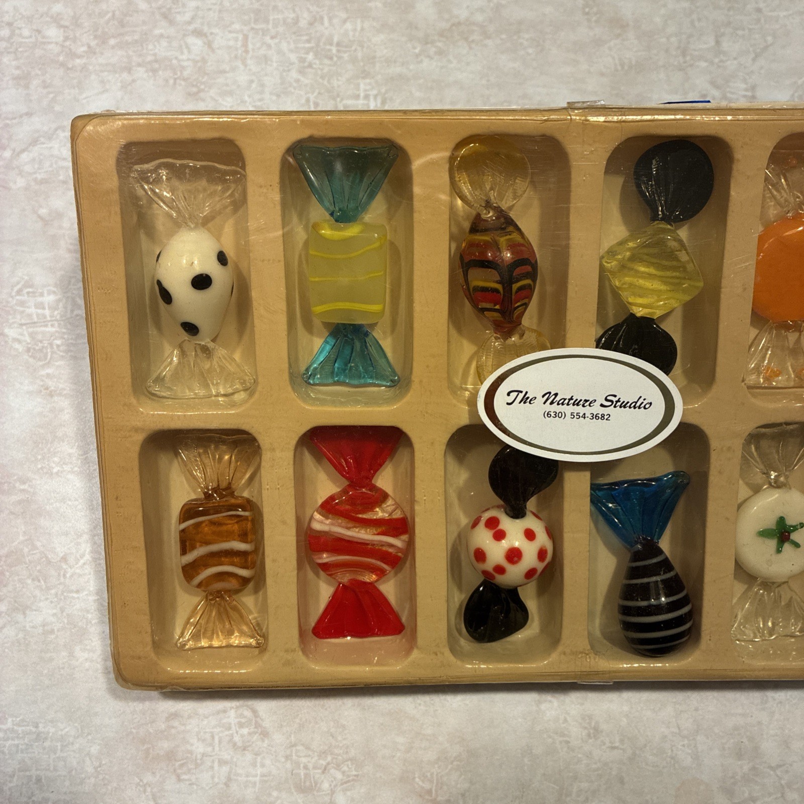 Vintage Murano Style Art Glass Candy Pieces Hand Blown Lot of 12 Vintage + Box