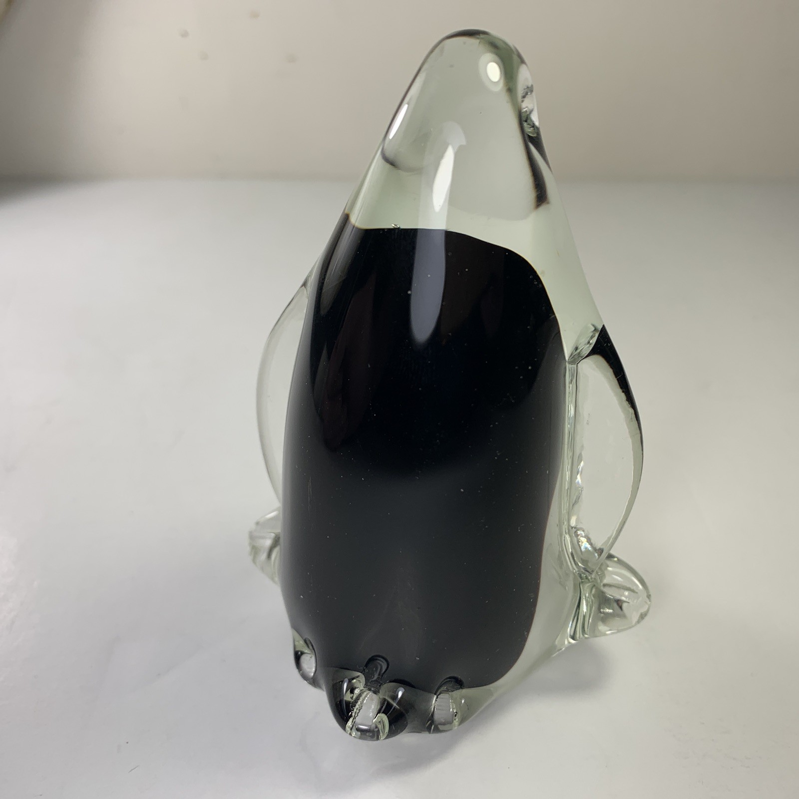 Glass Black & White Penguin Paperweight Figurine Hand Blown 4.75 inches Tall