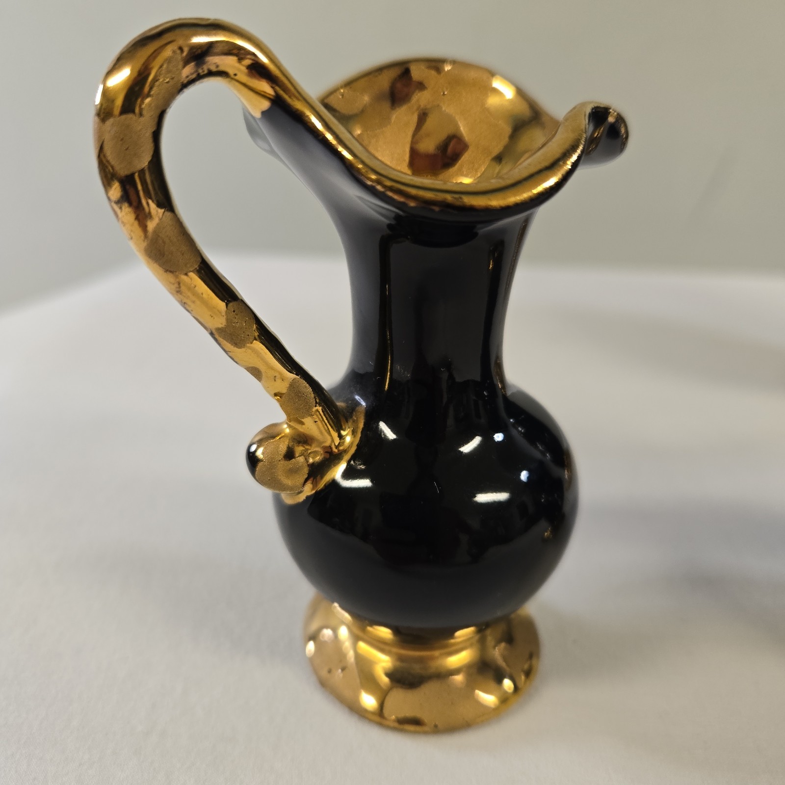 Weeping Gold And Glazed Black Pitcher Set 24K Plated Hollywood Regency MCM