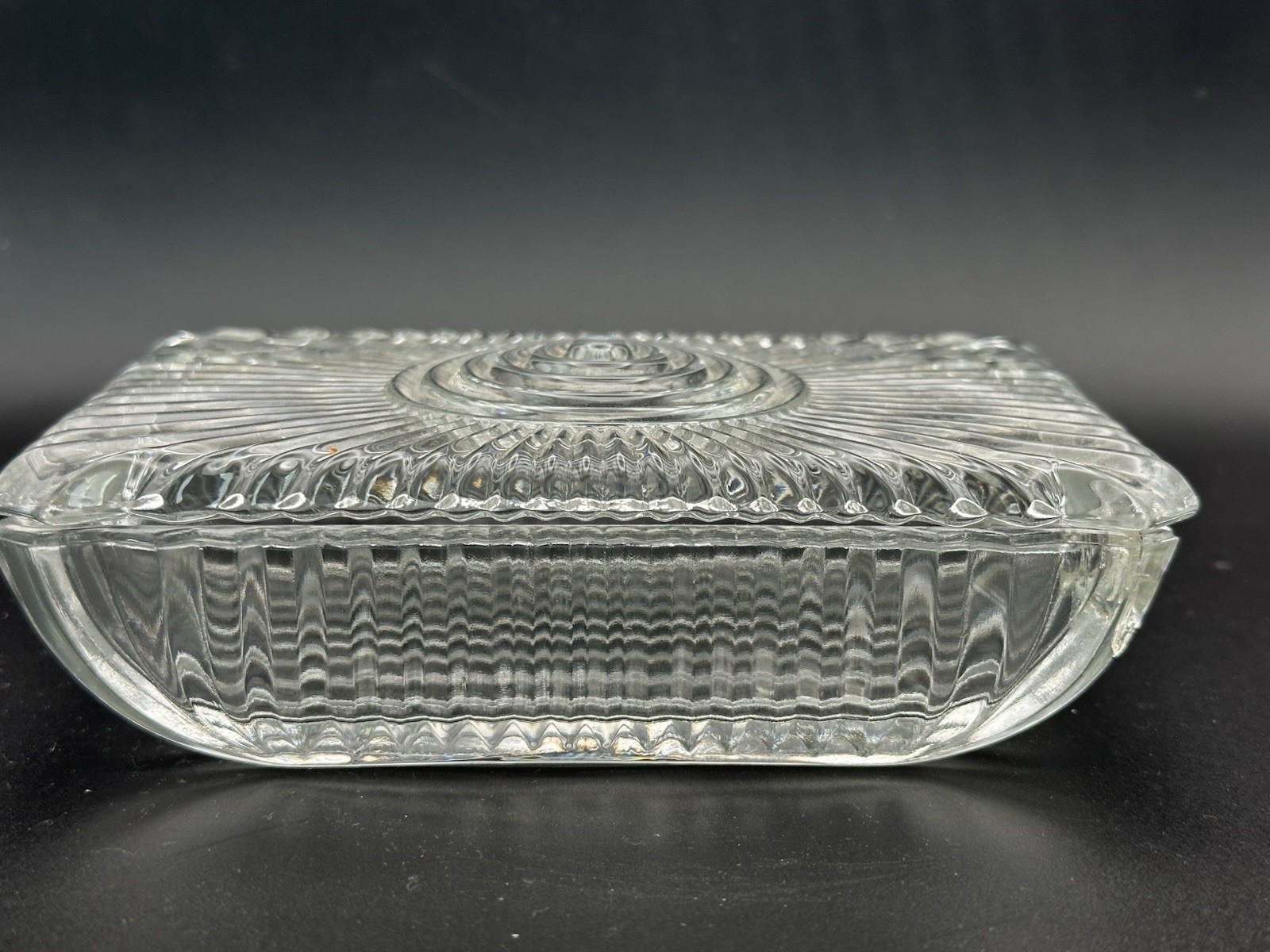 Art Deco Clear Glass Lidded Trinket Dish / Cigarette Box Holder *See description