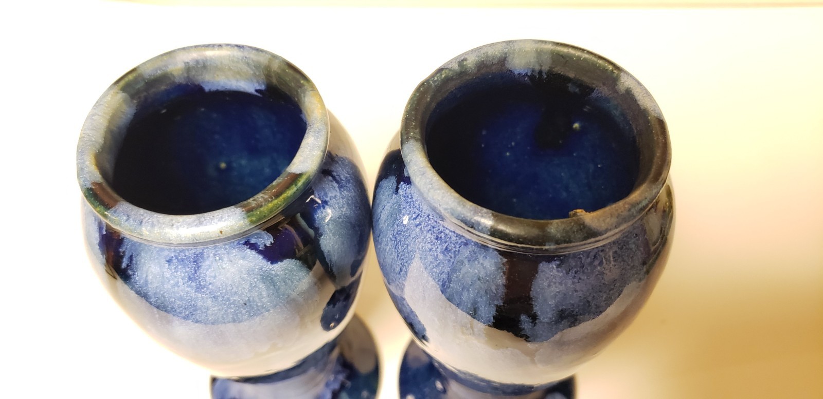 1920s Brush McCoy Pottery Blue Onyx #745 Vases 6-1/4” & 6-3/8″ High. 2 in All.