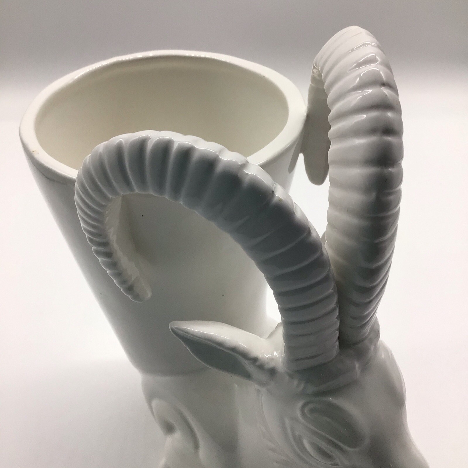 Abigails White Ceramic Ram’s Head Cornucopia Vase Or Planter Art Deco Style