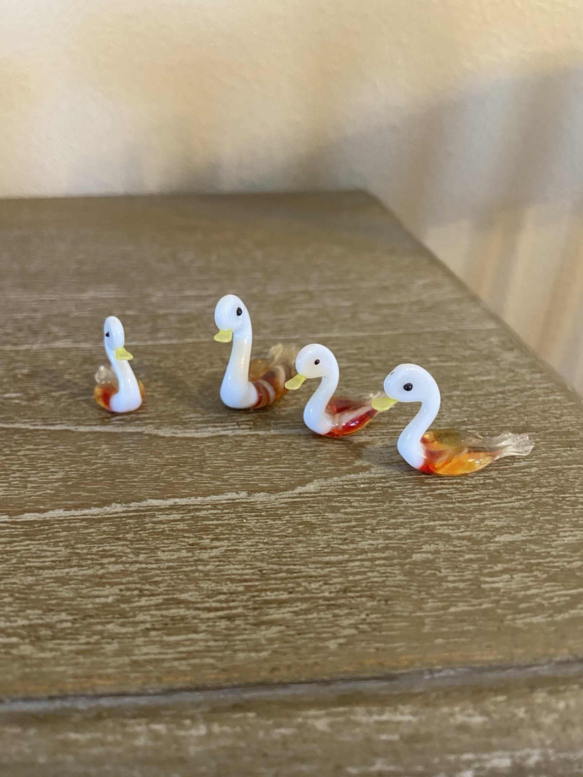 Hand Blown Glass Colored Ducks (4) 1.75 X 2”, 1.75 X 1.25”