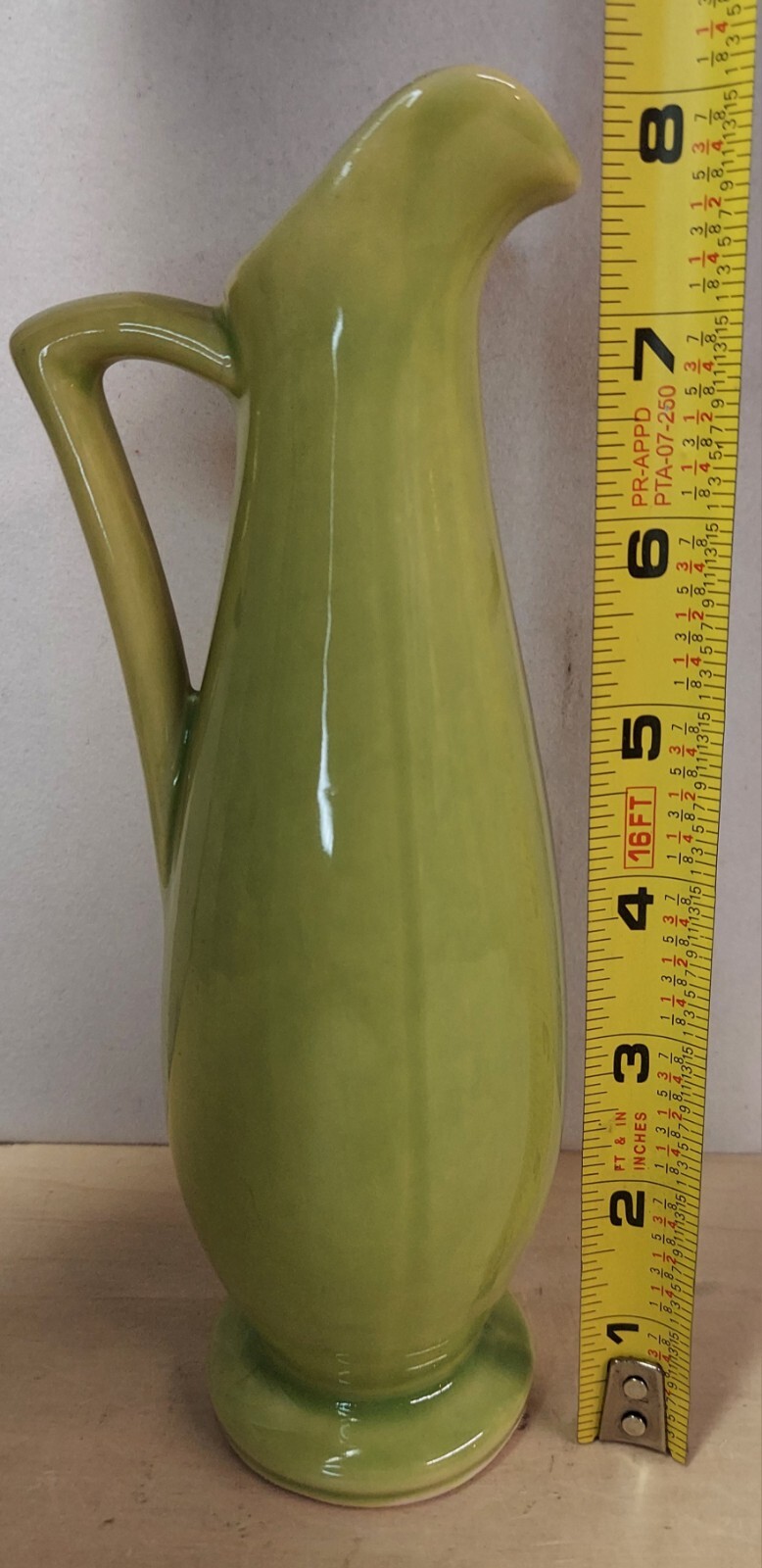 Vintage USA Pottery 1168 Bud Vase with Handle Lime Green
