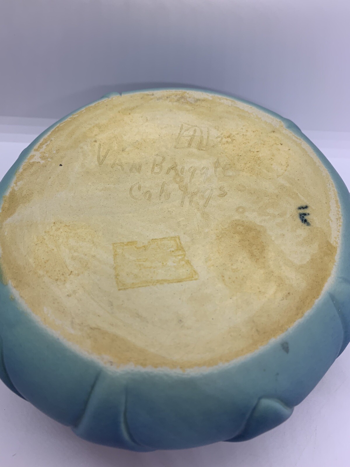 Van Briggle Philodendron/Tobacco Leaf Bowl Blue Sandy