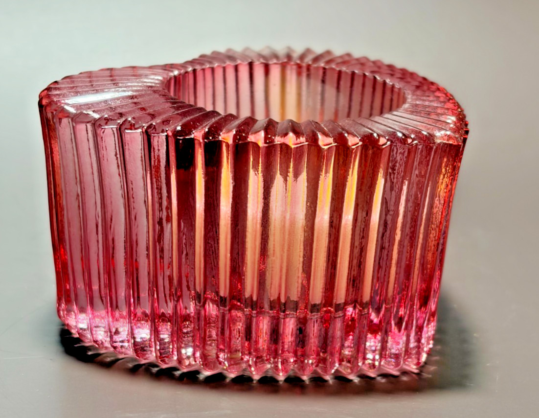 VTG Anchor Hocking Pink Ribbed Heart Votive Candle Holder Heavy Seamless 3 Feet