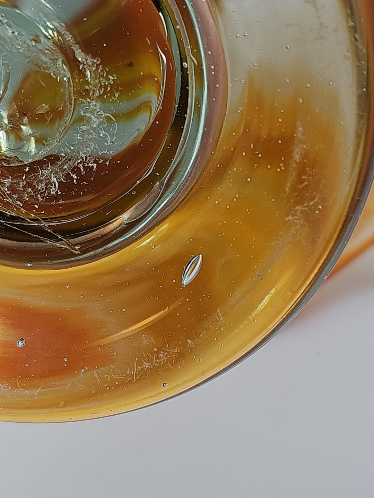 Vintage Hand Blown Stretched Art Glass Basket Vase Yellow, White, Brown, Orange