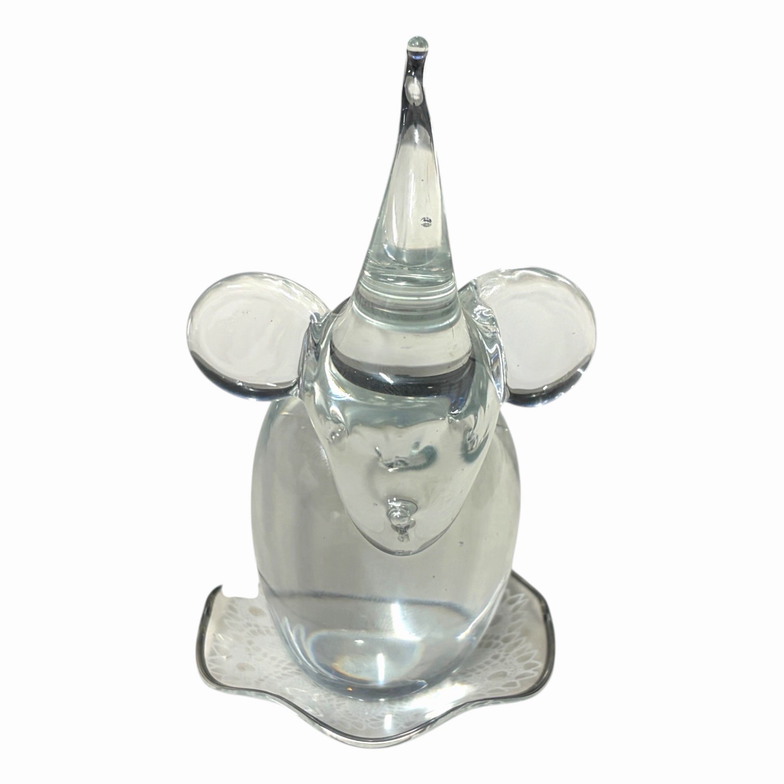VTG Handblown Elephant Trunk Up Figurine Paperweight Clear Glass Doily Tray