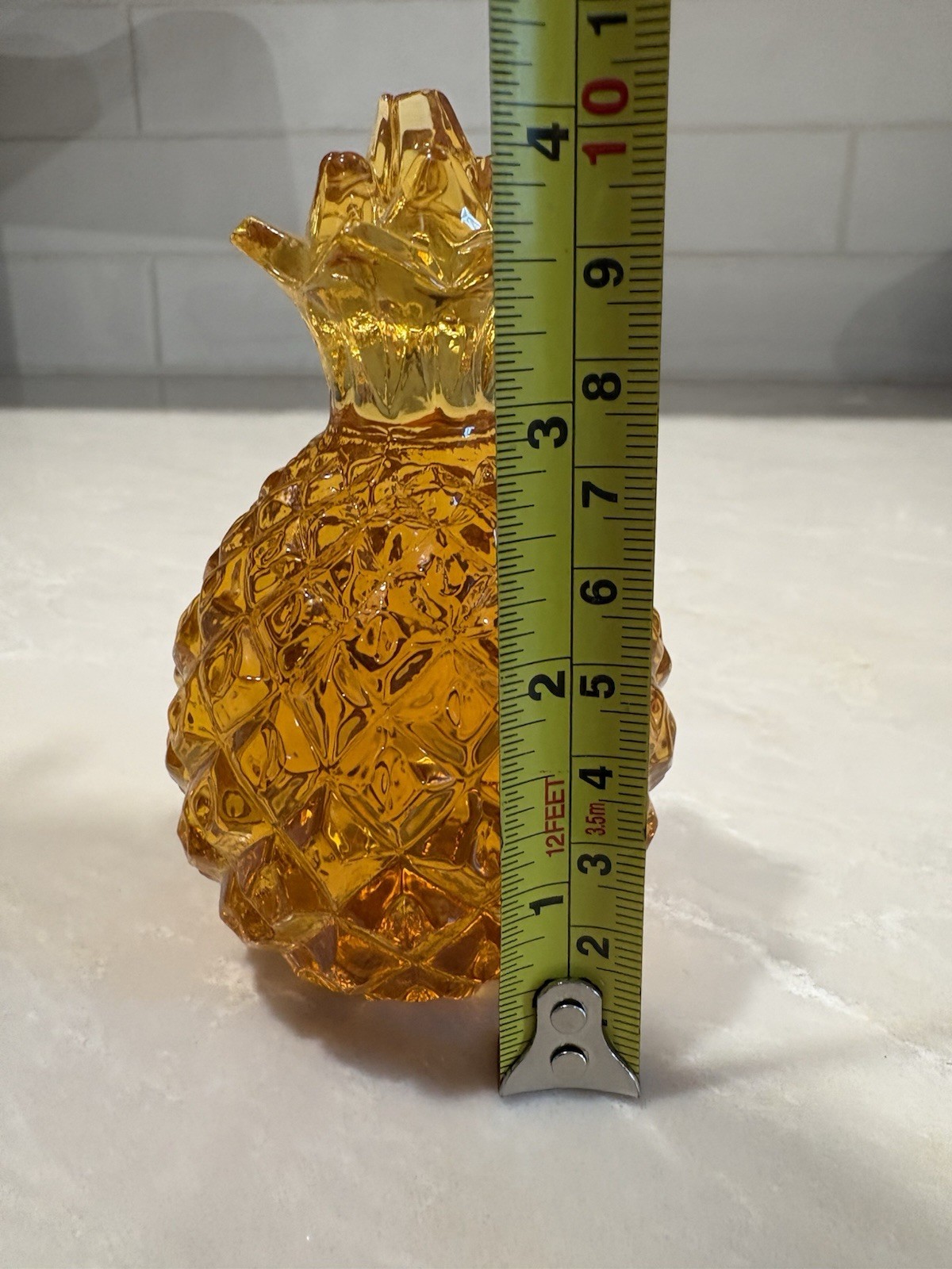 Vintage Amber Glass Pineapple Paperweight 4 1/2 Inches Fruit Fun Decor Shelf Sit