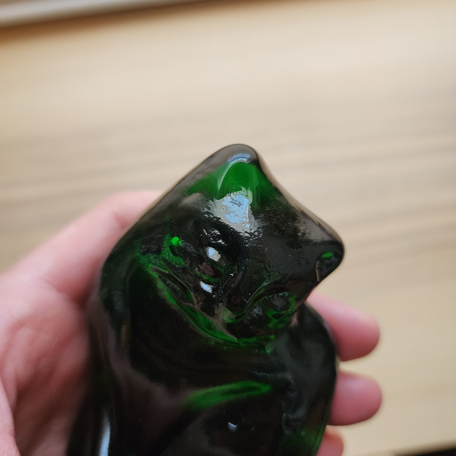 Blenko Glass Cat Critter Clover Green Figurine Paperweight – 3.75 x 2.5in