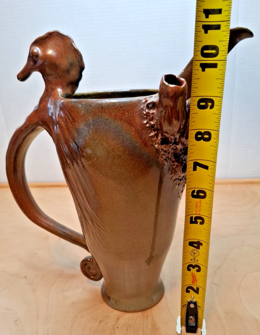 Ruben Ruiz Pottery Signed Pitcher Nautical Seahorse Coral Barnacles Vase Rare