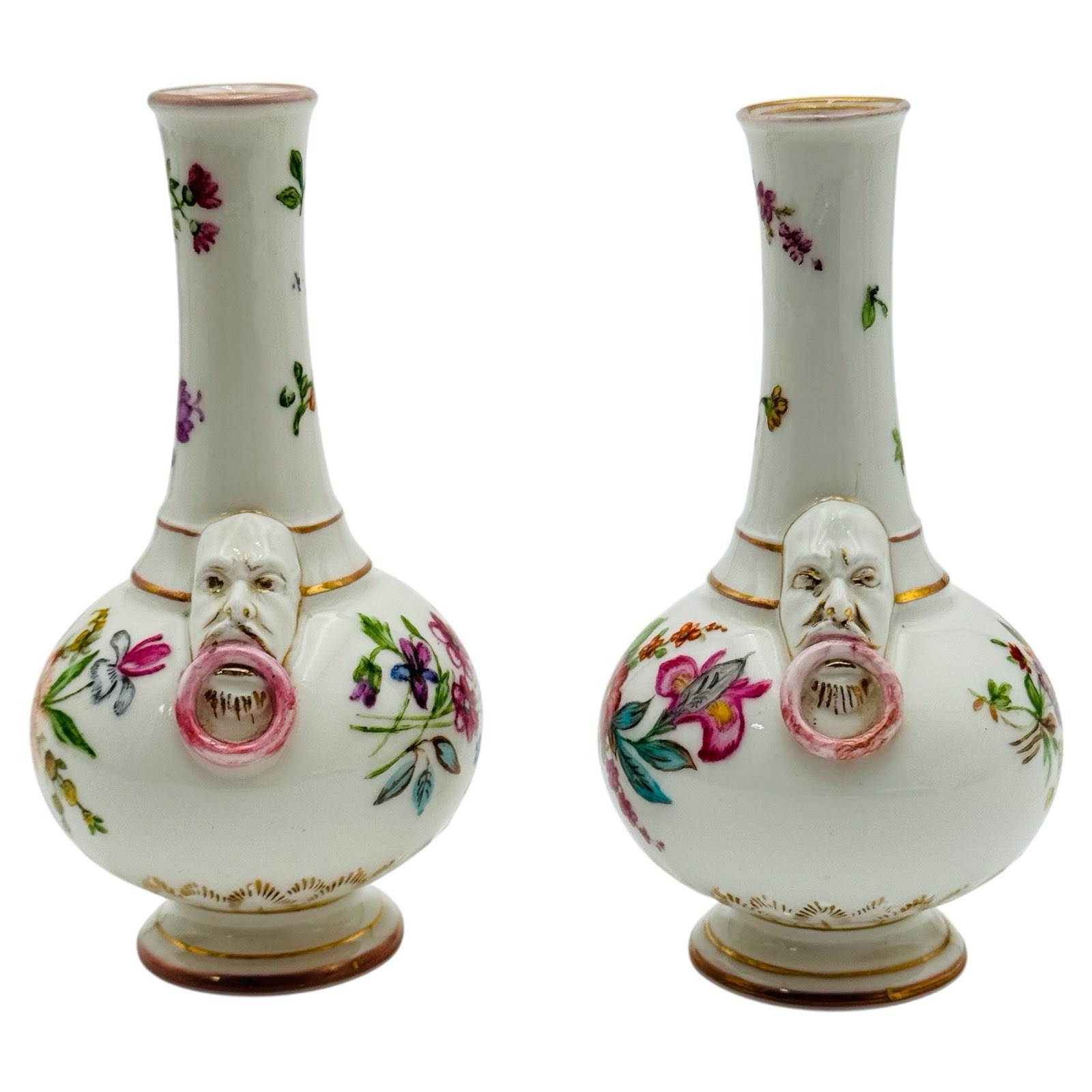 Antique KPM Germany Porcelain Bud Vases Faces 4.5” Late 18th HAND PAINTED RARE