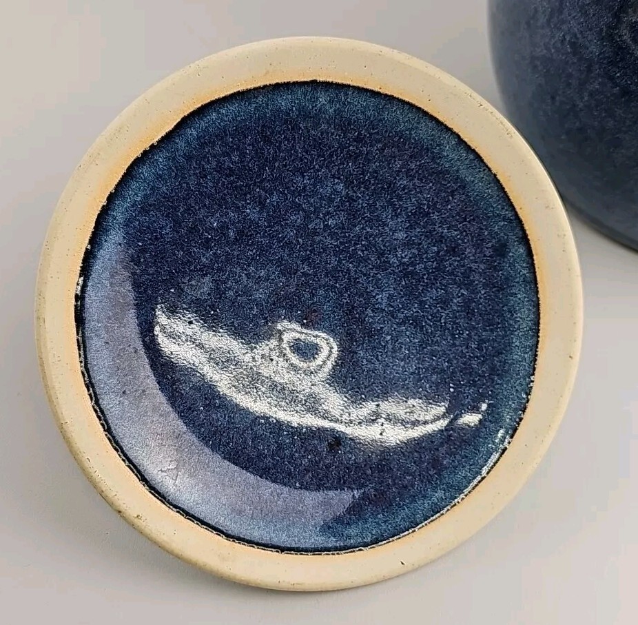 Vintage Studio Art Pottery Cannister Cobalt Blue Shades Artist Signed Marguerite